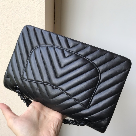 SOLD Chanel medium double flap chevron SO BLACK - Picture 5 of 8